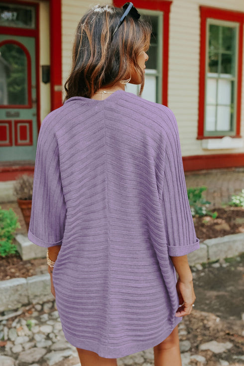 Ribbed Open Front Knit Cardigan